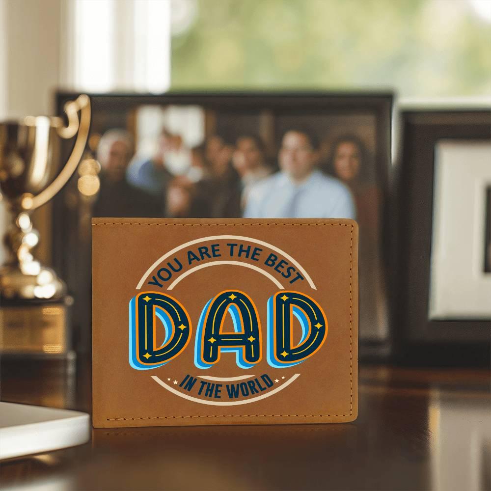 Gift for Dad - Best Dad in the World Genuine Cowhide Leather Wallet - Mallard Moon Gift Shop