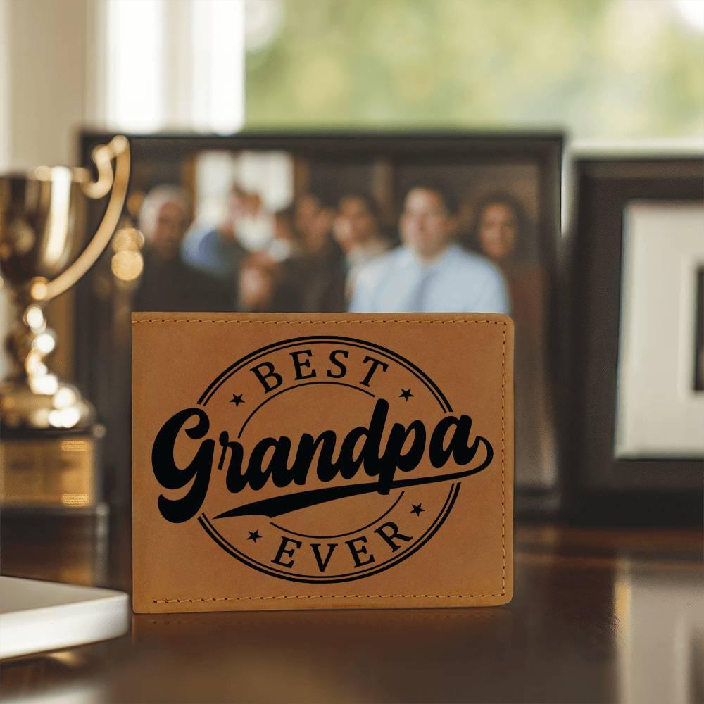Grandfather Gift - Best Grandpa Ever Genuine Cowhide Leather Wallet - Mallard Moon Gift Shop
