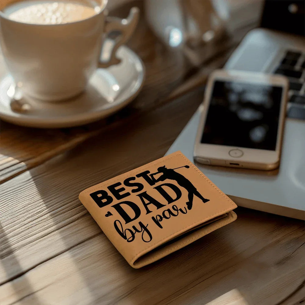 Best Dad by Par – Funny Golf Wallet for Dad – Full Grain Leather Bifold Wallet Gift with Gift Box