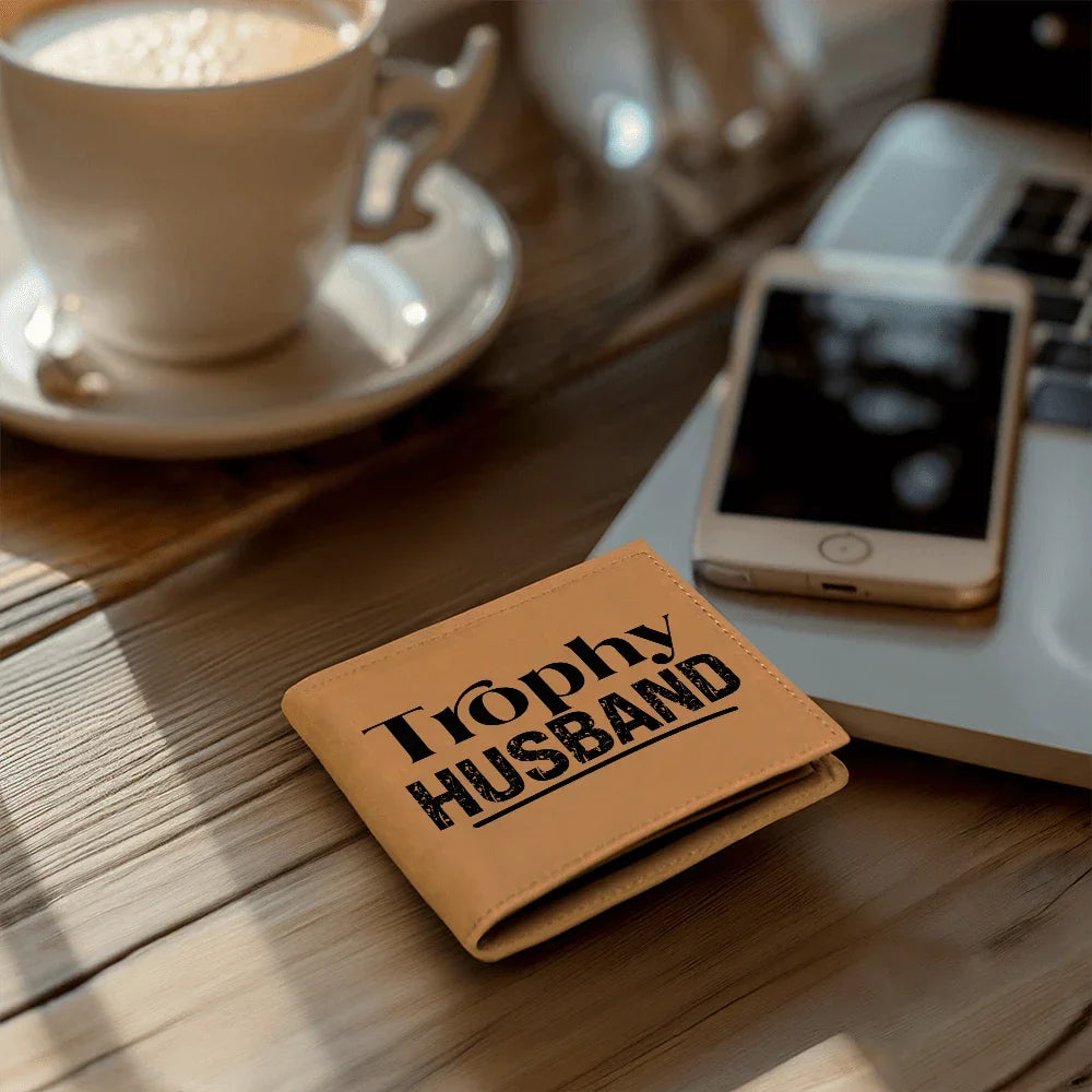 Trophy Husband Cowhide Leather Bifold Wallet – Funny & Stylish Gift for Him