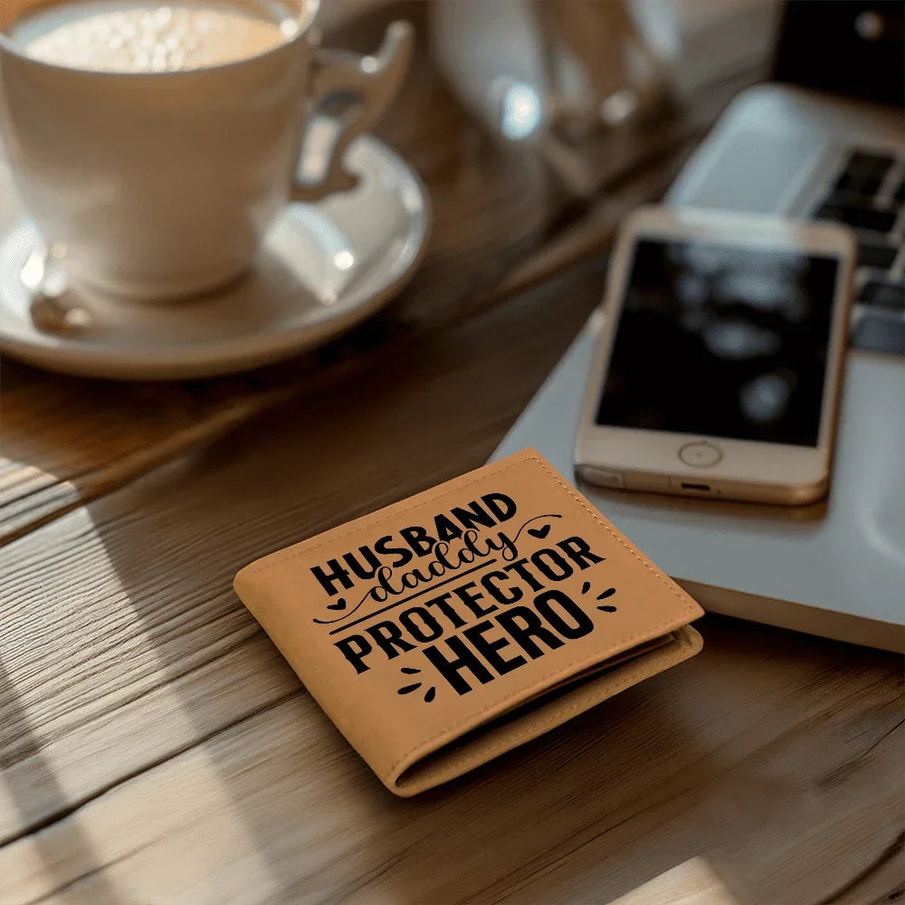 Husband • Daddy • Protector • Hero Men's Cowhide Leather Bifold Wallet – Meaningful Everyday Gift