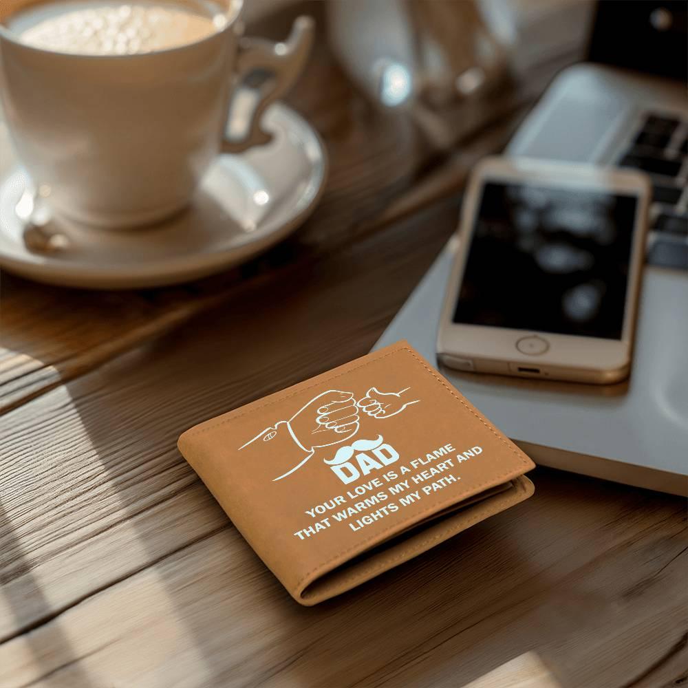 Dad Your Love is a Flame that Warms My Heart Genuine Cowhide Leather Wallet - Mallard Moon Gift Shop