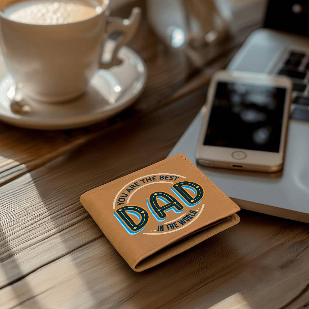 Gift for Dad - Best Dad in the World Genuine Cowhide Leather Wallet - Mallard Moon Gift Shop