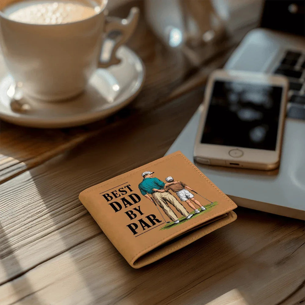 Best Dad by Par Illustrated Wallet – Full Grain Leather Golf Wallet Gift for Dad – Thoughtful Father's Day Gift with Gift Box