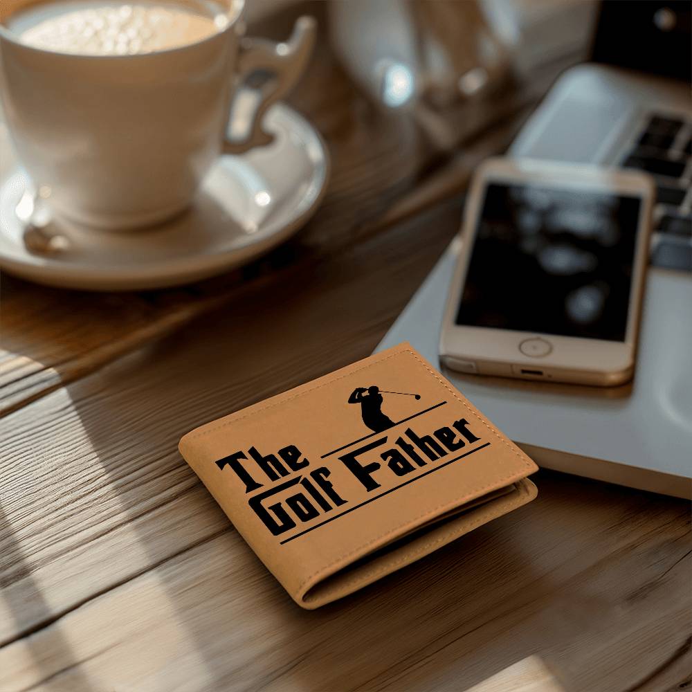 The Golf Father Leather Wallet – Full Grain Cowhide Bifold – Funny Golf Gift for Dad, Grandpa, or Husband