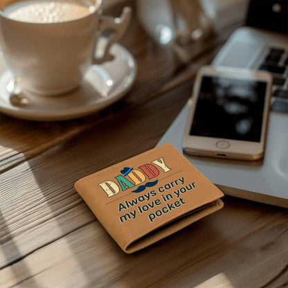 Dad Gift - Daddy Always Carry My Love in your Pocket Genuine Cowhide Leather Wallet - Mallard Moon Gift Shop