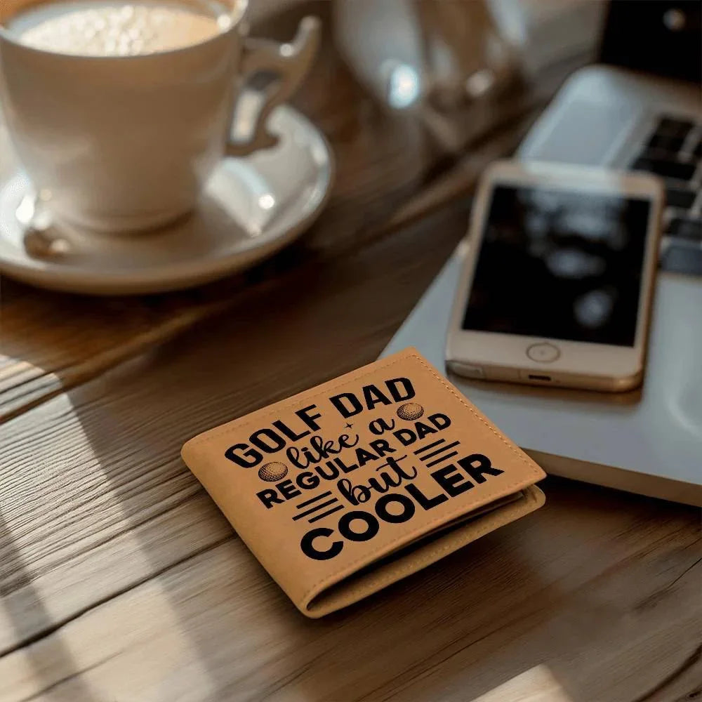 Golf Dad Leather Wallet – "Like a Regular Dad But Cooler" – Funny Full Grain Cowhide Wallet Gift for Golfer's Father