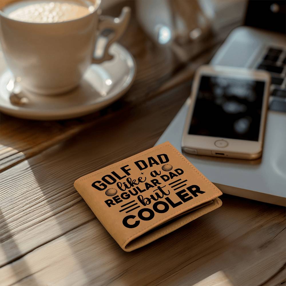 Golf Dad Leather Wallet – "Like a Regular Dad But Cooler" – Funny Full Grain Cowhide Wallet Gift for Golfer's Father - Mallard Moon Gift Shop