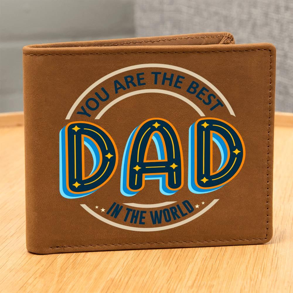 Gift for Dad - Best Dad in the World Genuine Cowhide Leather Wallet - Mallard Moon Gift Shop