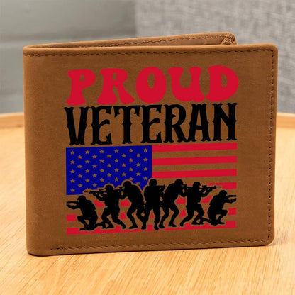Proud Veteran Genuine Cowhide Leather Wallet - Mallard Moon Gift Shop