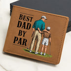 Best Dad by Par Illustrated Wallet – Full Grain Leather Golf Wallet Gift for Dad – Thoughtful Father's Day Gift with Gift Box