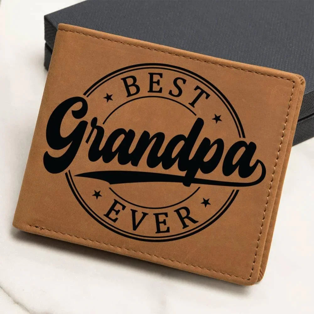 Grandfather Gift - Best Grandpa Ever Genuine Cowhide Leather Wallet