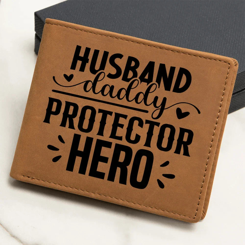 Husband • Daddy • Protector • Hero Men's Cowhide Leather Bifold Wallet – Meaningful Everyday Gift