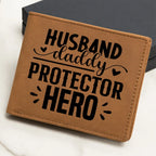Husband • Daddy • Protector • Hero Men's Cowhide Leather Bifold Wallet – Meaningful Everyday Gift
