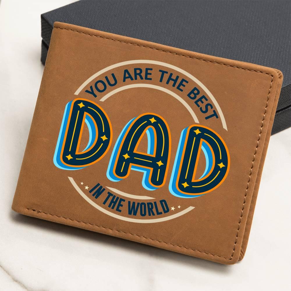 Gift for Dad - Best Dad in the World Genuine Cowhide Leather Wallet - Mallard Moon Gift Shop