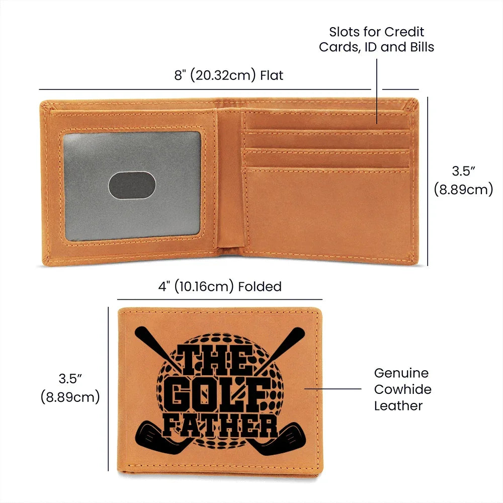 The Golf Father Wallet – Funny Golf Gift for Dad – Full Grain Leather Bifold Wallet in Gift Box