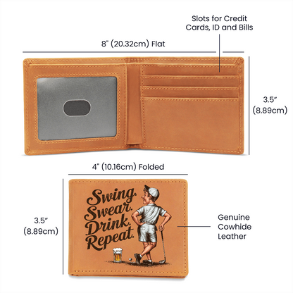 Swing Swear Drink Repeat Golf Wallet – Funny Full Grain Leather Wallet for Golfers – Unique Gift for Dad, Husband, or Friend - Mallard Moon Gift Shop