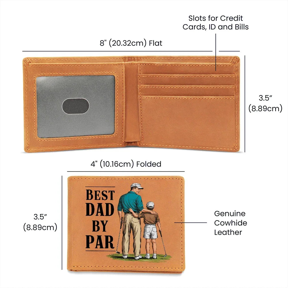 Best Dad by Par Illustrated Wallet – Full Grain Leather Golf Wallet Gift for Dad – Thoughtful Father's Day Gift with Gift Box