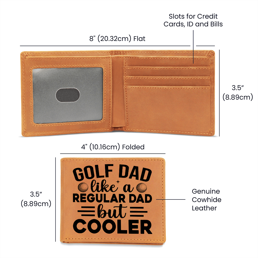 Golf Dad Leather Wallet – "Like a Regular Dad But Cooler" – Funny Full Grain Cowhide Wallet Gift for Golfer's Father - Mallard Moon Gift Shop