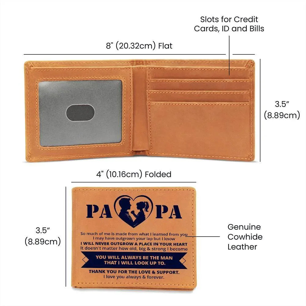 Gift for Papa - Never Outgrow Your Heart Genuine Cowhide Leather Wallet