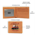 I'd Rather Be Golfing Leather Wallet – Funny Full Grain Cowhide Bifold – Golf Cart Design Gift for Dad or Grandpa