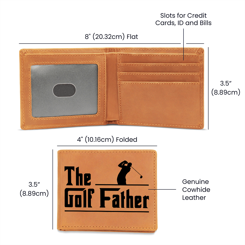 The Golf Father Leather Wallet – Full Grain Cowhide Bifold – Funny Golf Gift for Dad, Grandpa, or Husband