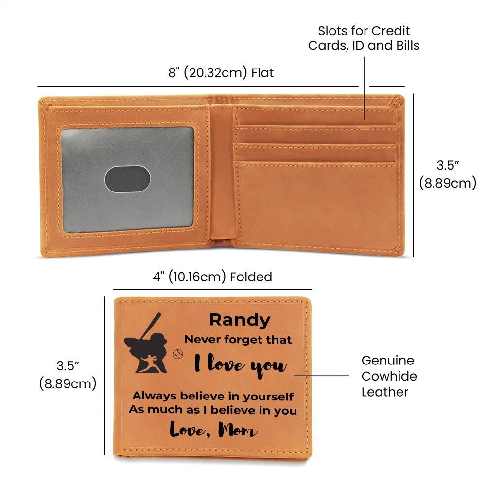 Baseball Custom Printed Believe in Yourself Cowhide Leather Men's Wallet - Mallard Moon Gift Shop