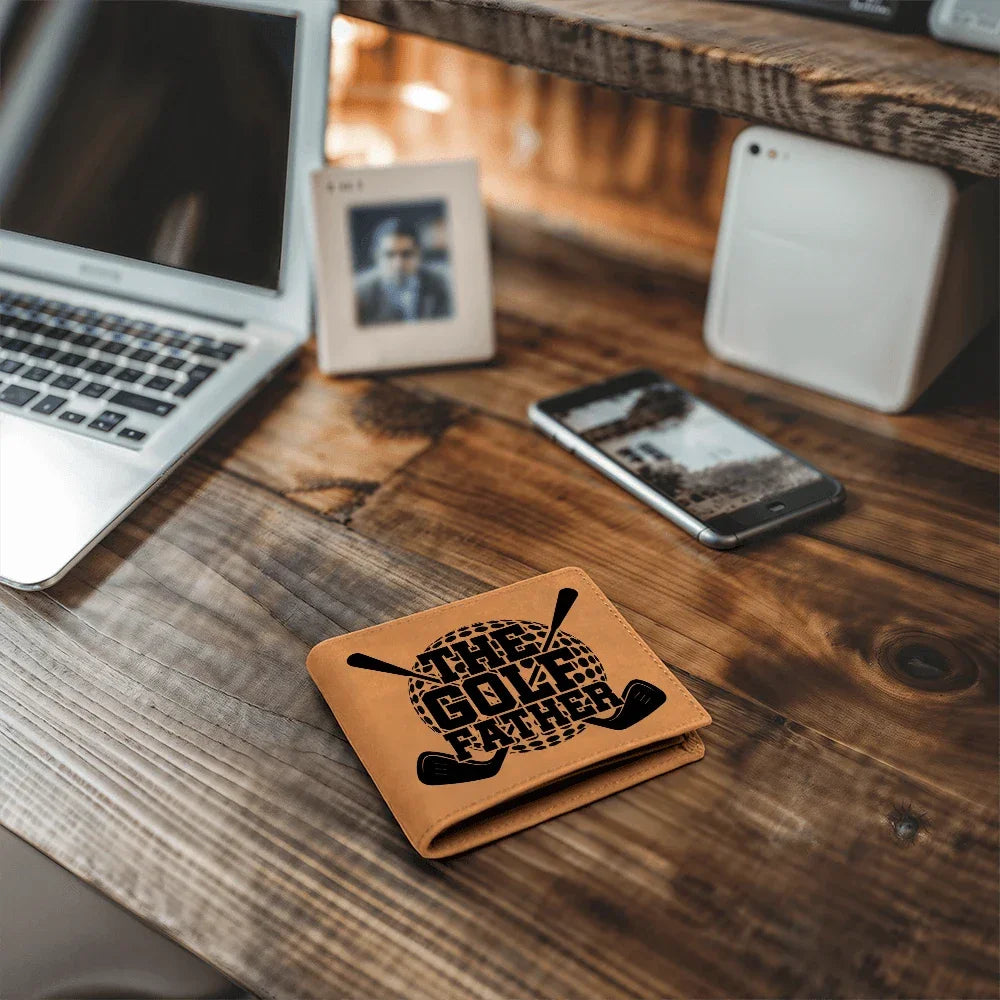 The Golf Father Wallet – Funny Golf Gift for Dad – Full Grain Leather Bifold Wallet in Gift Box