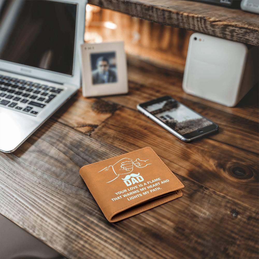 Dad Your Love is a Flame that Warms My Heart Genuine Cowhide Leather Wallet - Mallard Moon Gift Shop