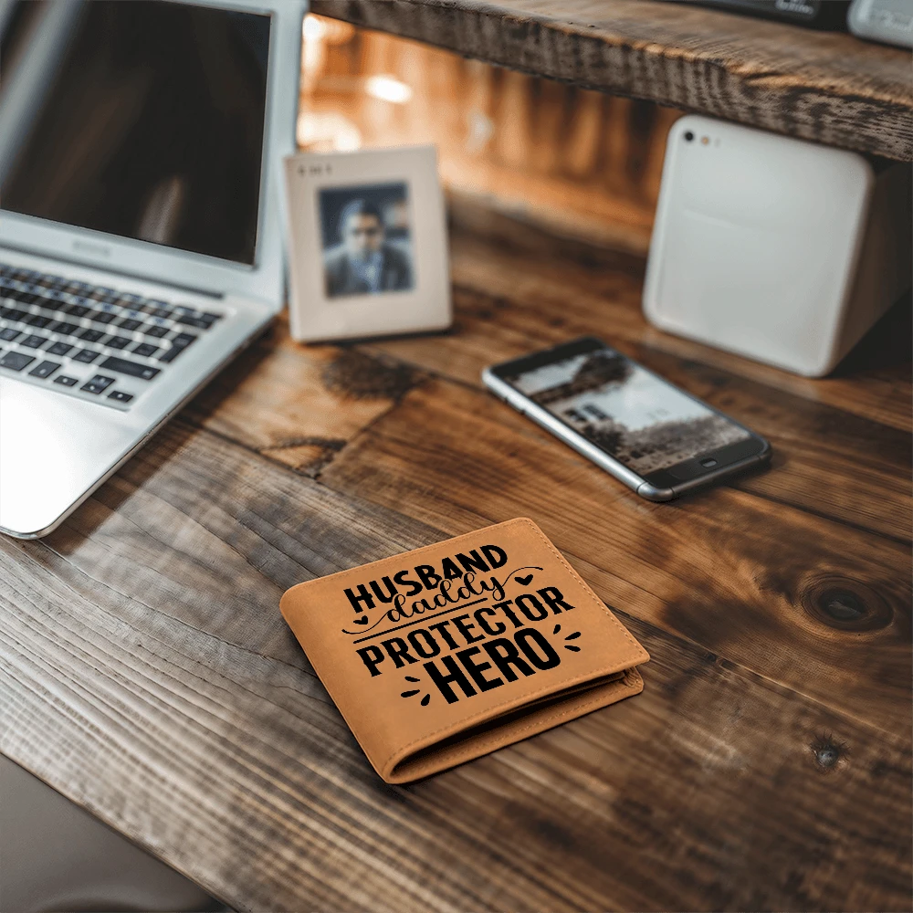Husband • Daddy • Protector • Hero Men's Cowhide Leather Bifold Wallet – Meaningful Everyday Gift