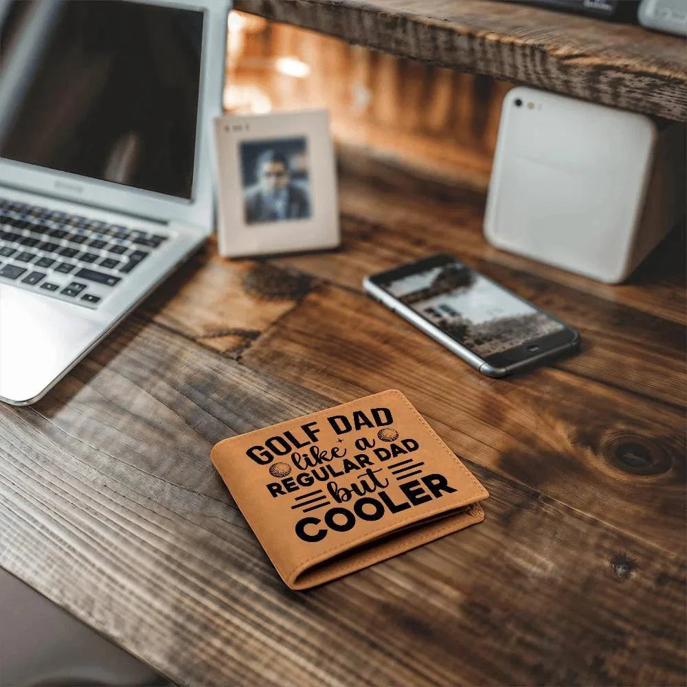 Golf Dad Leather Wallet – "Like a Regular Dad But Cooler" – Funny Full Grain Cowhide Wallet Gift for Golfer's Father