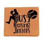 Busy Raising Ballers Leather Wallet – Full Grain Cowhide Bifold – Baseball Gift for Sports-Loving Dads