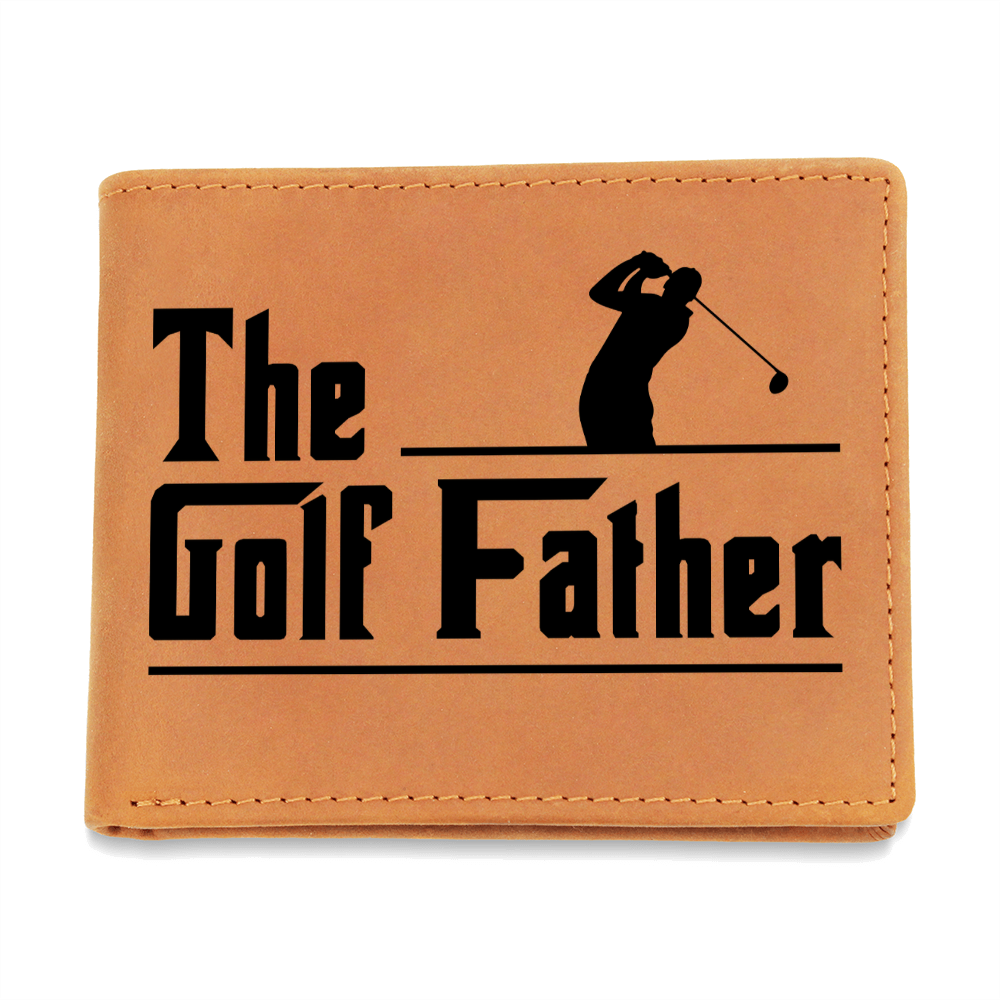 The Golf Father Leather Wallet – Full Grain Cowhide Bifold – Funny Golf Gift for Dad, Grandpa, or Husband