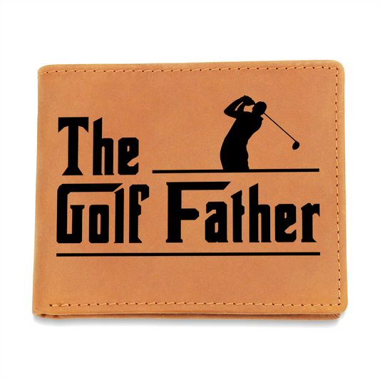 The Golf Father Leather Wallet – Full Grain Cowhide Bifold – Funny Golf Gift for Dad, Grandpa, or Husband