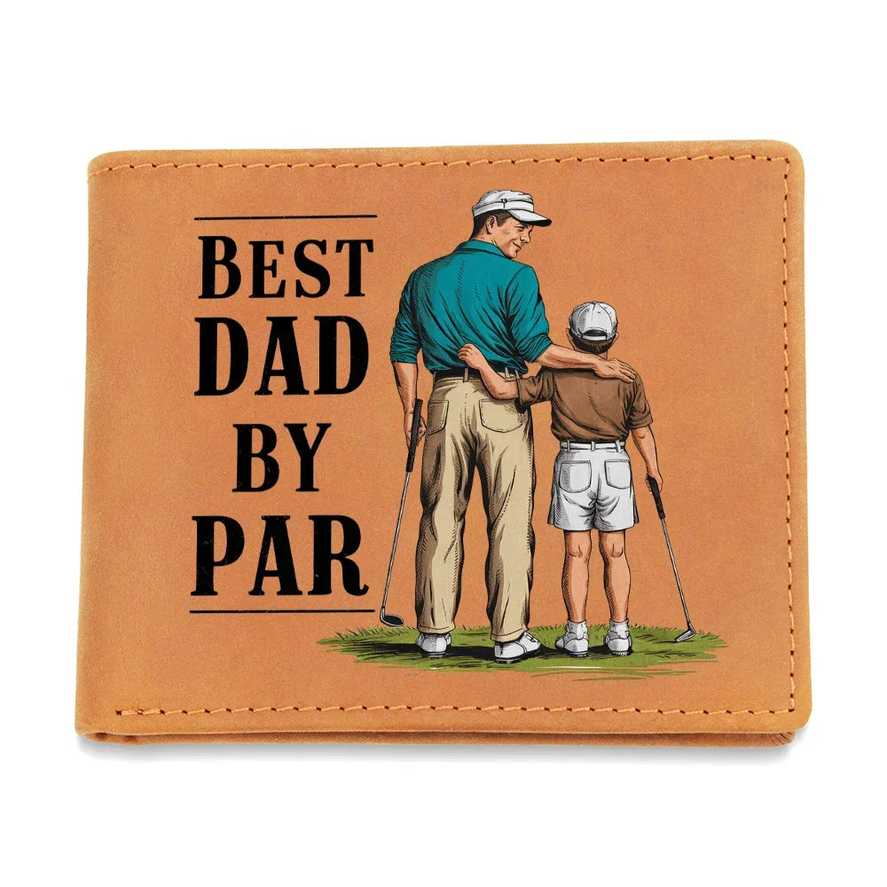 Best Dad by Par Illustrated Wallet – Full Grain Leather Golf Wallet Gift for Dad – Thoughtful Father's Day Gift with Gift Box