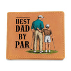 Best Dad by Par Illustrated Wallet – Full Grain Leather Golf Wallet Gift for Dad – Thoughtful Father's Day Gift with Gift Box