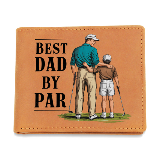 Best Dad by Par Illustrated Wallet – Full Grain Leather Golf Wallet Gift for Dad – Thoughtful Father's Day Gift with Gift Box
