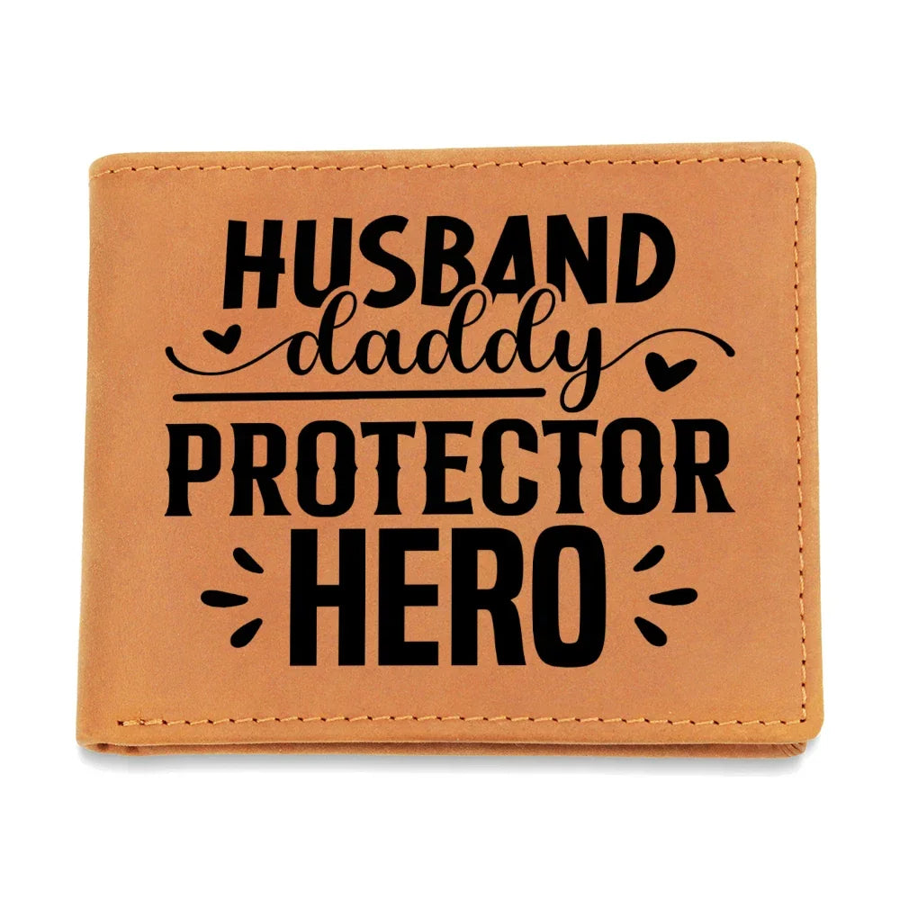 Husband • Daddy • Protector • Hero Men's Cowhide Leather Bifold Wallet – Meaningful Everyday Gift