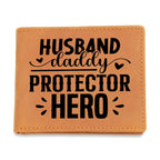 Husband • Daddy • Protector • Hero Men's Cowhide Leather Bifold Wallet – Meaningful Everyday Gift