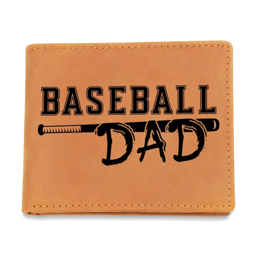 Baseball Dad Leather Wallet – Full Grain Cowhide Bifold – Gift for Sports-Loving Father, Coach, or Grandpa