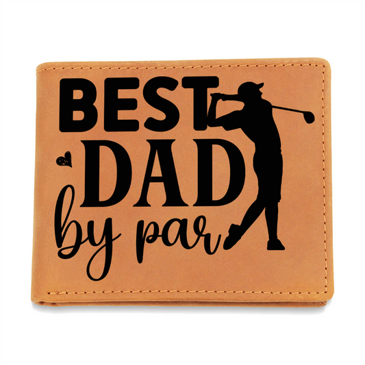 Best Dad by Par – Funny Golf Wallet for Dad – Full Grain Leather Bifold Wallet Gift with Gift Box