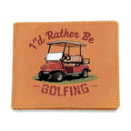 I'd Rather Be Golfing Leather Wallet – Funny Full Grain Cowhide Bifold – Golf Cart Design Gift for Dad or Grandpa