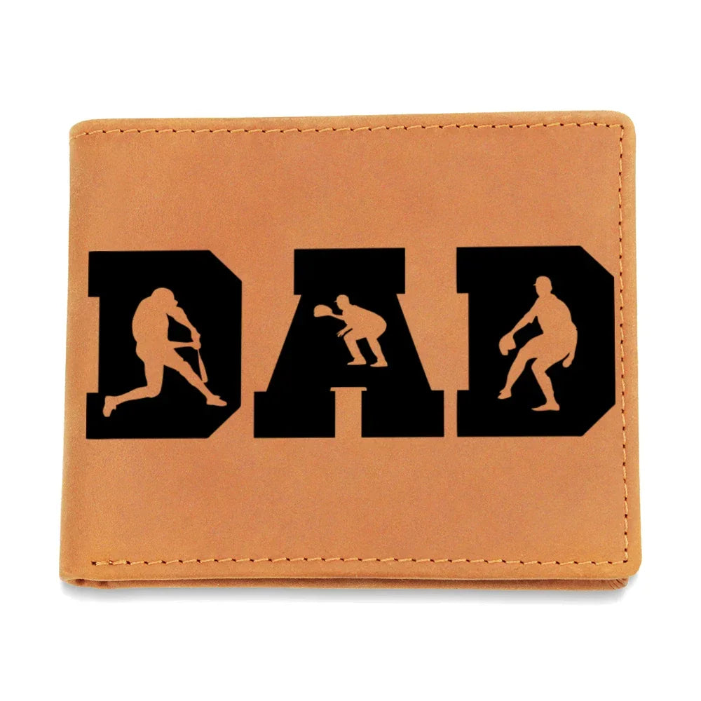 Baseball Silhouette Dad Wallet – Full Grain Cowhide Leather Bifold – Sports Gift for Father's Day or Baseball Coach