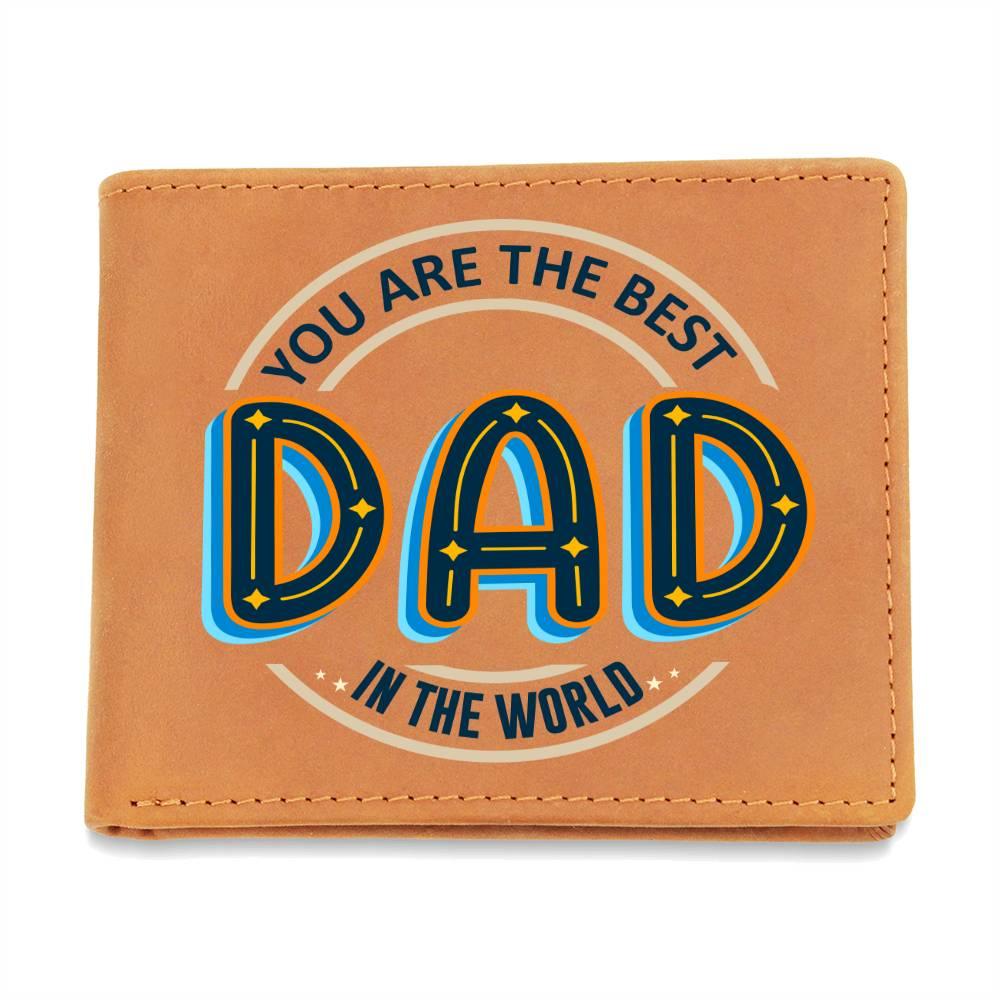 Gift for Dad - Best Dad in the World Genuine Cowhide Leather Wallet - Mallard Moon Gift Shop
