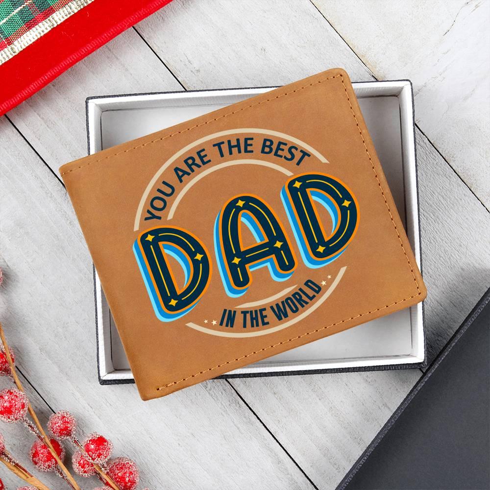Gift for Dad - Best Dad in the World Genuine Cowhide Leather Wallet - Mallard Moon Gift Shop