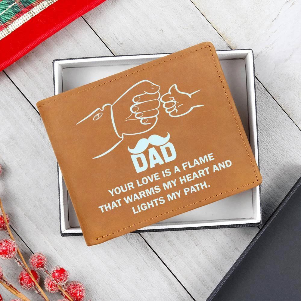 Dad Your Love is a Flame that Warms My Heart Genuine Cowhide Leather Wallet