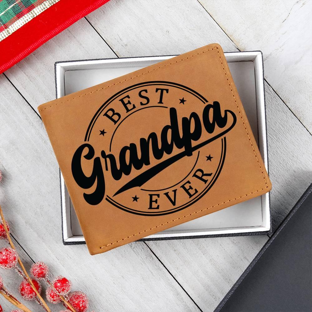 Grandfather Gift - Best Grandpa Ever Genuine Cowhide Leather Wallet - Mallard Moon Gift Shop