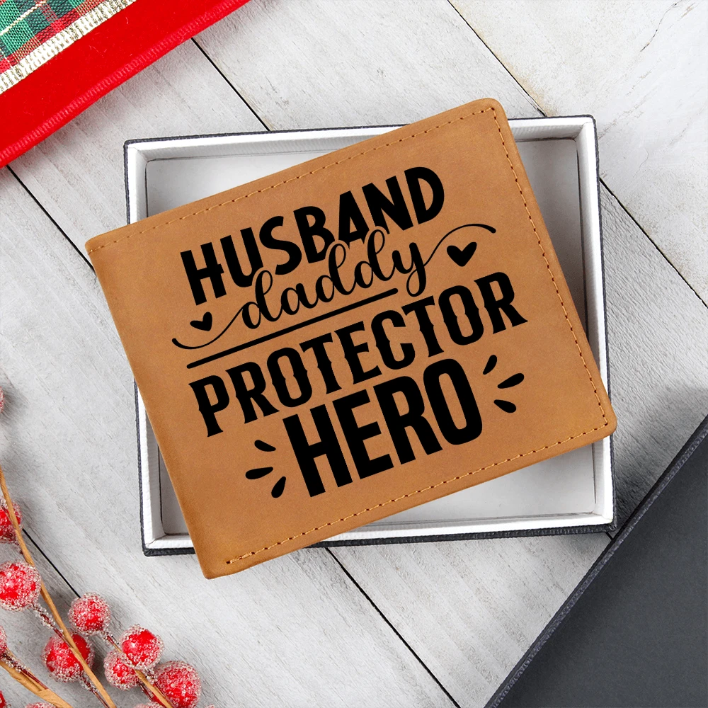 Husband • Daddy • Protector • Hero Men's Cowhide Leather Bifold Wallet – Meaningful Everyday Gift