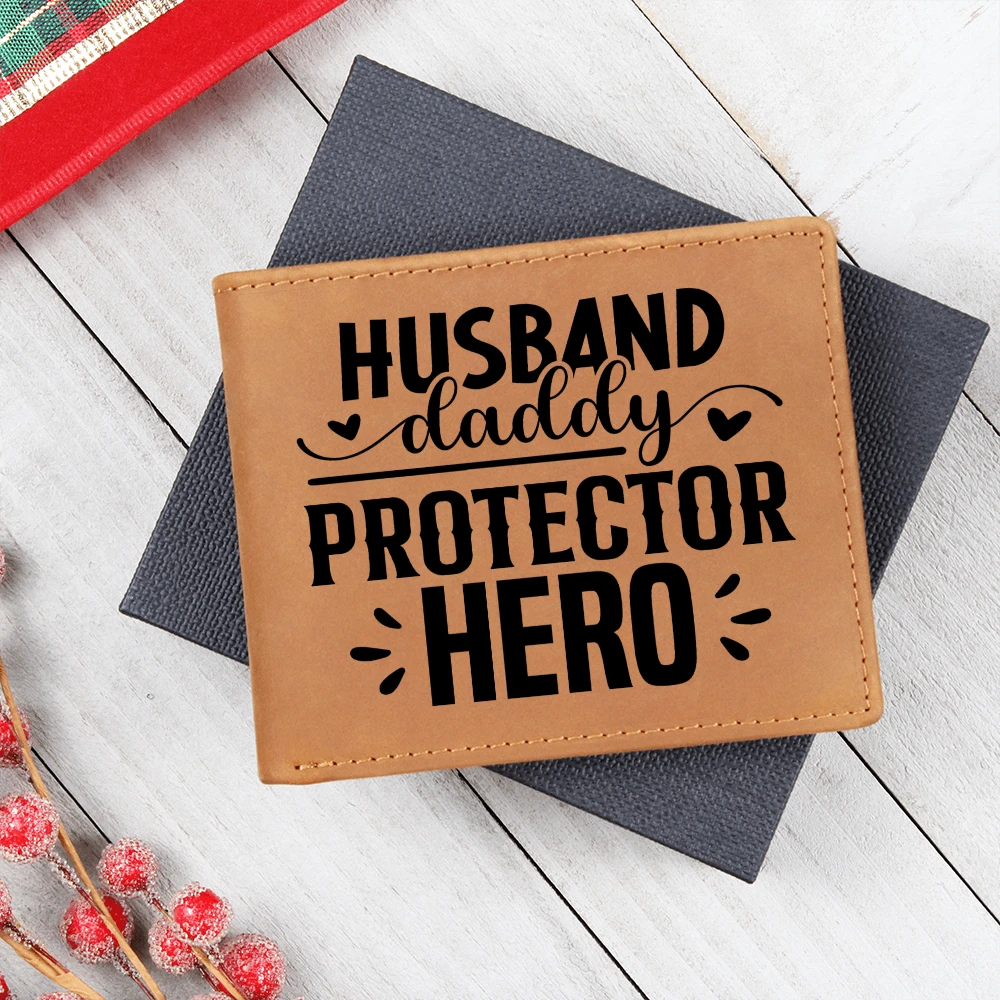 Husband • Daddy • Protector • Hero Men's Cowhide Leather Bifold Wallet – Meaningful Everyday Gift