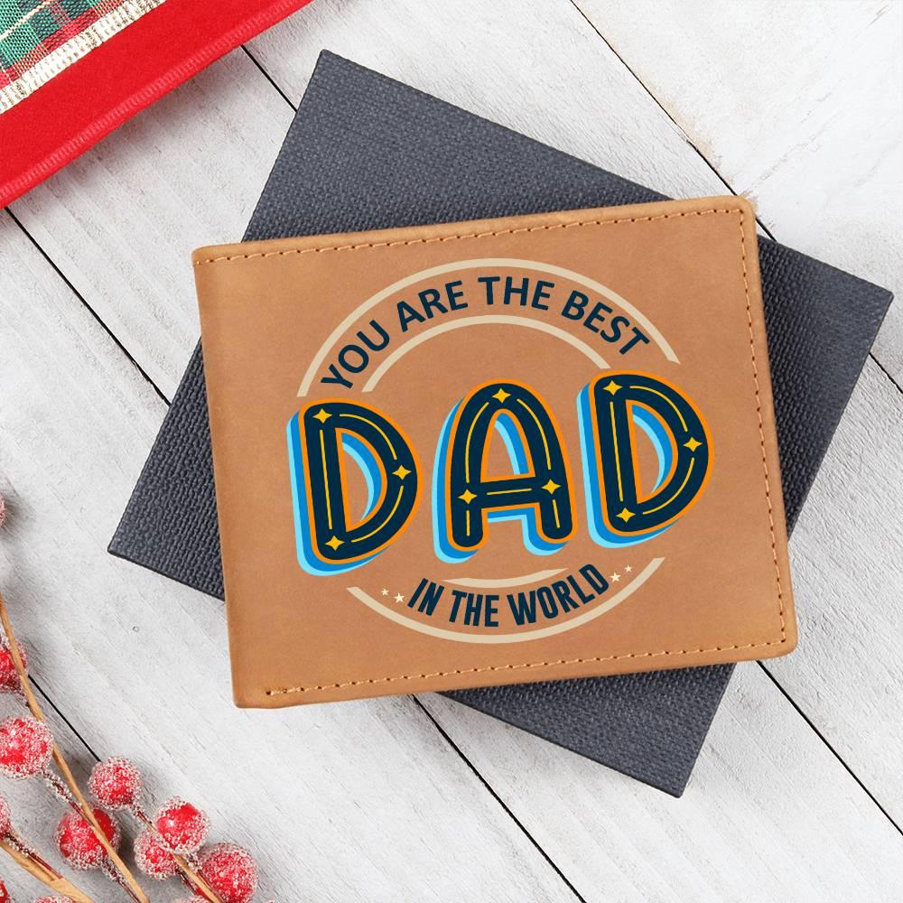 Gift for Dad - Best Dad in the World Genuine Cowhide Leather Wallet - Mallard Moon Gift Shop
